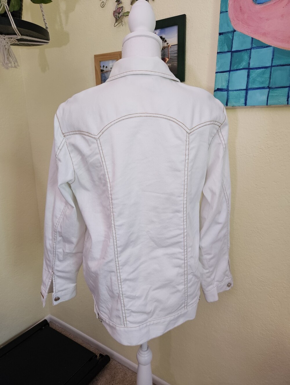 Rare Vintage Diane Essentials White Collared Jean Jacket with Sequin Stars Sz M - Picture 2 of 8